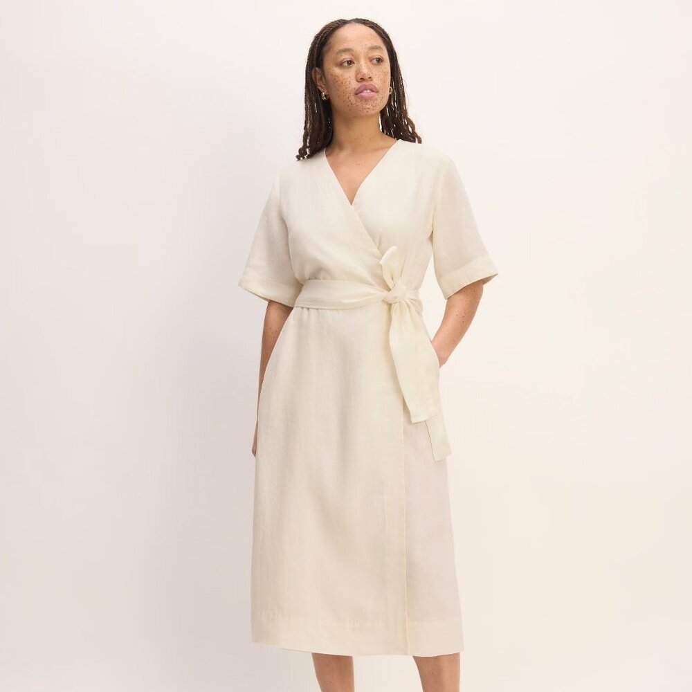 Everlane The Wrap Dress in Linen, XS, in Linen